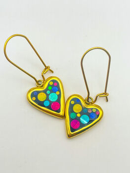 Mini Disco Heart Earrings Handmade With Colourful Sparkles, 4 of 10