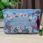 'Hello Gorgeous' Velvet Zip Pouch In Denim Blue, thumbnail 1 of 2