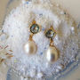 Blue Topaz Stud Earrings With Drop Pearl, thumbnail 1 of 4