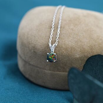 Tiny Black Opal Pendant Necklace In Sterling Silver, 8 of 12