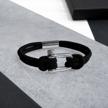 Personalised Men's Shackle And Black Rope Bracelet, 3 of 5
