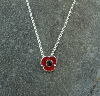 Poppy Red Flower Solitaire Pendant Necklace, 2 of 4