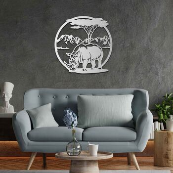 African Rhino Wooden Wall Art Exotic Home Decor Accent, 7 of 10