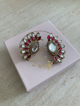 Red Kundan Statement Lightweight Earrings, 5 of 5