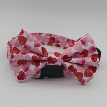Pink And Red Hearts Valentines Dog Bow Tie, 5 of 7