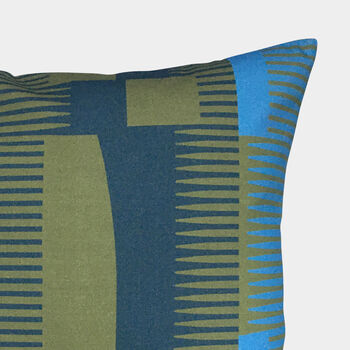 Square Combed Stripe Cushion Olive / Grey / Blue, 2 of 2