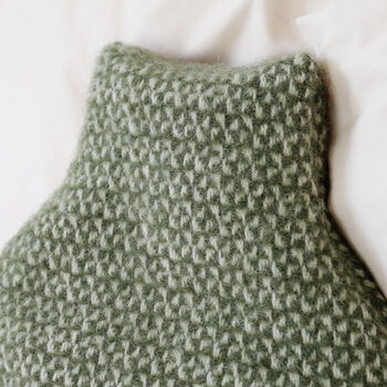 Olive Green And Cream Woven Wool Hot Water Bottle, 5 of 5