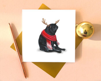 Black Scarf Pug 'Happy Howlidays ' Christmas Card, 3 of 4