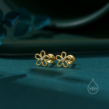 Forget Me Not Internally Threaded Flat Back Earrings In Sterling Silver, 2 of 11