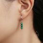 Sterling Silver Genuine Malachite Stone Trio Huggie Hoop Earrings, thumbnail 3 of 11