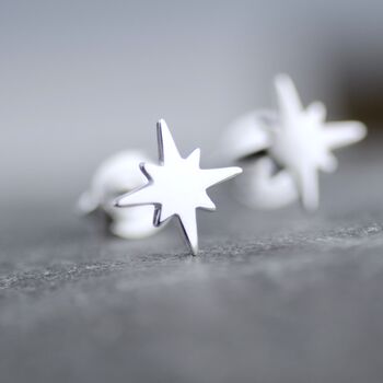 Unisex Sterling Silver Shining Star Stud Earrings, 4 of 7