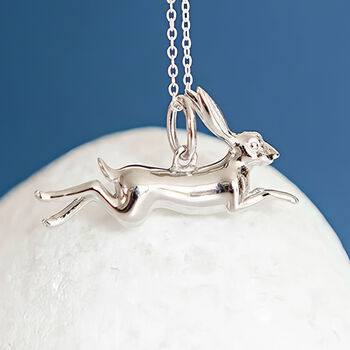 Sterling Silver Leaping Hare Necklace, 2 of 12