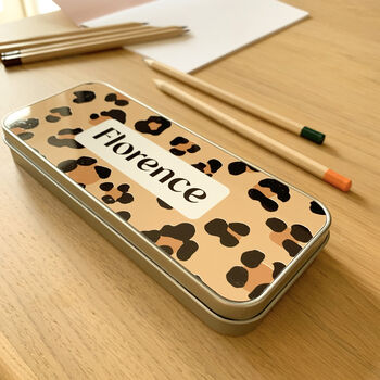 Personalised Leopard Print Tin Pencil Case, 2 of 5