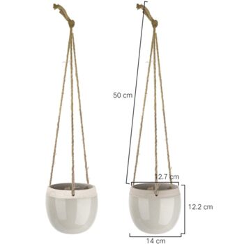 Pack Of Two Ceramic Hanging Pots With Jute Rope, 6 of 12