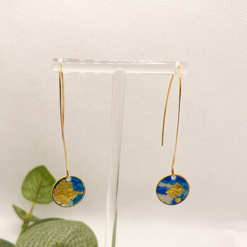Blue Green And Gold Foil Circle Drop Earrings For Her, 4 of 10