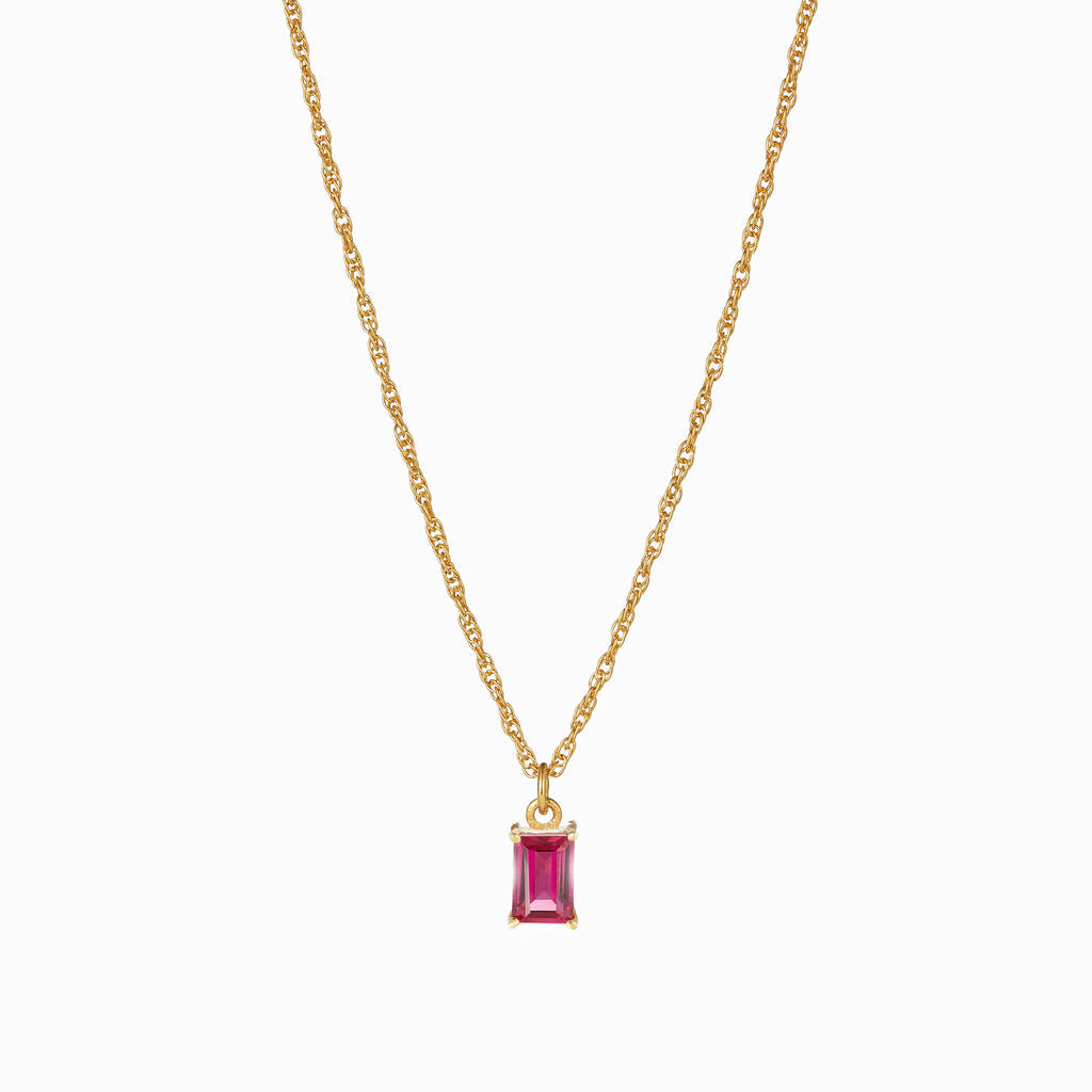 18 K Gold Vermeil Pink Ruby Quartz Baguette Cut Pendant