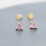 Sterling Silver Tiny Tourmaline Pink Cz Heart Stud Earrings, thumbnail 4 of 12