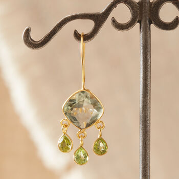 Amethyst And Peridot Gold And Silver Dangly Earrings, 4 of 11