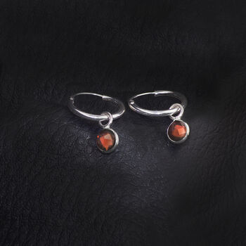 Hoop Earrings With Garnet Charm, 2 of 5