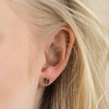 Stone Stud Earrings In Gold Plating, 2 of 11