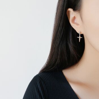 Sterling Silver Asymmetrical Cross Dangle Stud Earrings, 2 of 5