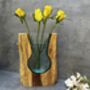 Huge Heavy 31cm Molten Glass Wedge Vase On Teak Root Flower Holder, thumbnail 11 of 12