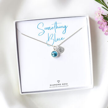 Something Blue Wedding Necklace – Sterling Silver Initial And Aquamarine Gift For Bride, 4 of 7