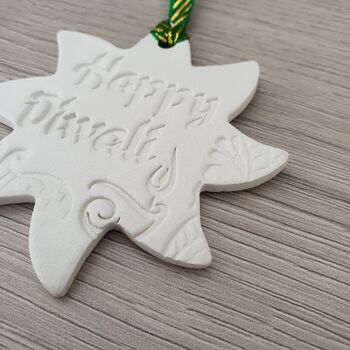 Starburst Shaped Happy Diwali Clay Decoration, 4 of 4