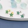 Sterling Silver Emerald Green Cz Flower Barbell Earrings, thumbnail 1 of 12
