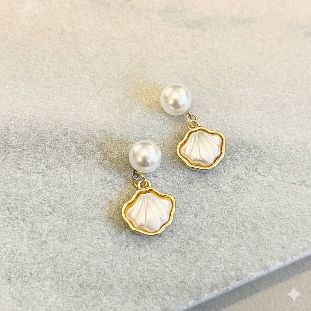 Art Deco Pearl And Seashell Dangle Drop Earrings, 1 of 1