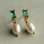 Emerald And Freshwater Pearl Drop Earrings, thumbnail 6 of 6