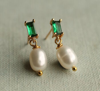 Emerald And Freshwater Pearl Drop Earrings, 6 of 6