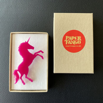 Pink Acrylic Standing Unicorn Brooch, 2 of 3