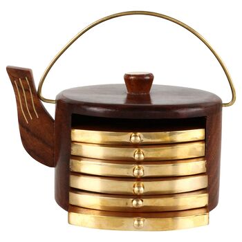 Wooden Tea Coaster With Stand Kettle Shape, 3 of 10