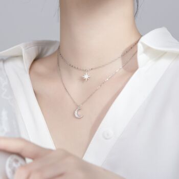 Sterling Silver Moon And Star Layered Necklace, 6 of 7