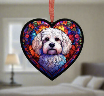 Bichon Frise Stained Glass Effect Heart Suncatcher, 4 of 6