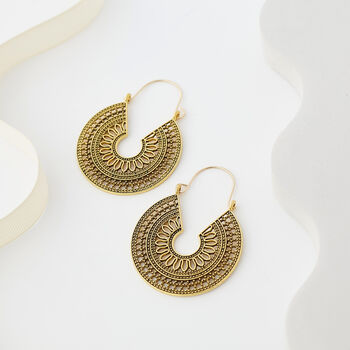 Mandala Large Hoop Intricate Detail Earrings, 5 of 6