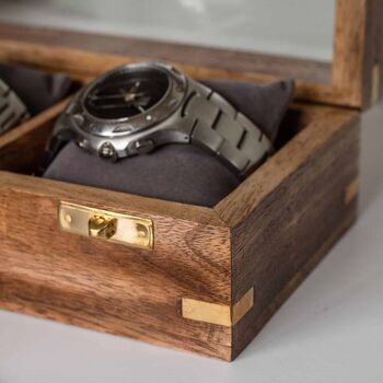 Personalised Three Watches Wood And Glass Watch Box, 7 of 7