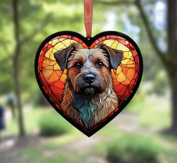 Border Terrier Stained Glass Effect Heart Suncatcher, 3 of 6