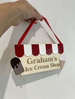 Personalised Wooden Ice Cream Shop Sign: Kids Pretend Play Cafe Accessory, 4 of 7