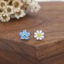 Sterling Silver Mismatched Enamel Daisy And Forget Me Not Flower Stud Earrings, thumbnail 1 of 12