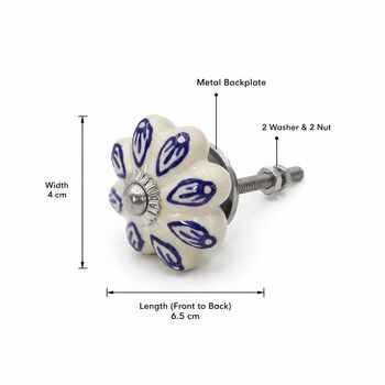 Indigo Petal Ceramic Cabinet Knobs, 3 of 9