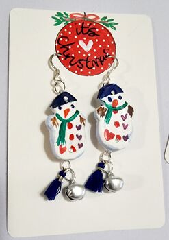 Jingle Bell Snowman Festive Painted Earrings With Stand, 6 of 7