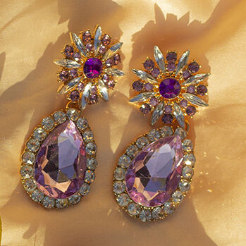 Oversized Flower Jewel Dangle Earrings In Lilac, 2 of 2