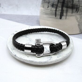 Men's Nautical Shackle And Woven Leather Bracelet, 2 of 4