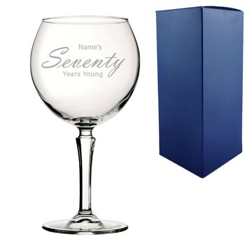 Personalised Years Young Hudson Gin Glass 70th, 2 of 8