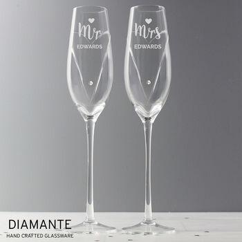 Wedding Toasting Glasses Mr And Mrs Crystal Flutes, 6 of 6