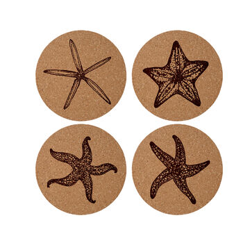 Set Of Four 'Starfish' Assorted Round Cork Coasters, 2 of 2