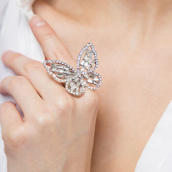 Silver Colour Crystal Encrusted 3D Butterfly Ring, 3 of 3