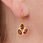 Garnet Triple Stone Gold Plated Silver Drop Earrings, thumbnail 6 of 12
